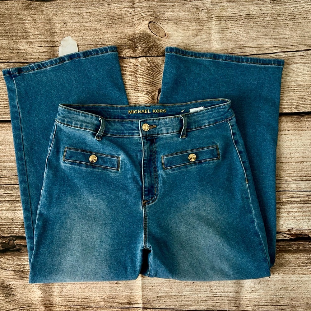 Michael Kors Selma Cropped Wide-Leg Jeans Size 8